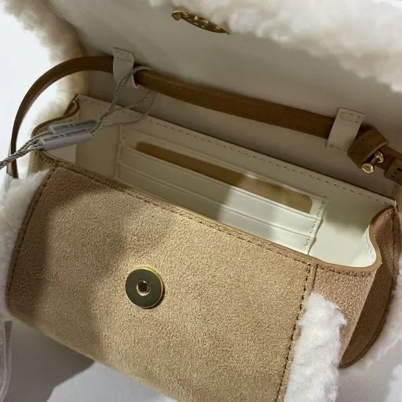 NEW - Charles & Keith - Mini Cassiopeia Fur-Trim Bag - Camel - XS - Picture 2 of 9